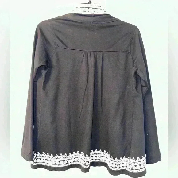 Lucky Brand Size M Whitney Wrap Black Ivory Embroider Open Front Cardigan - Picture 2 of 9